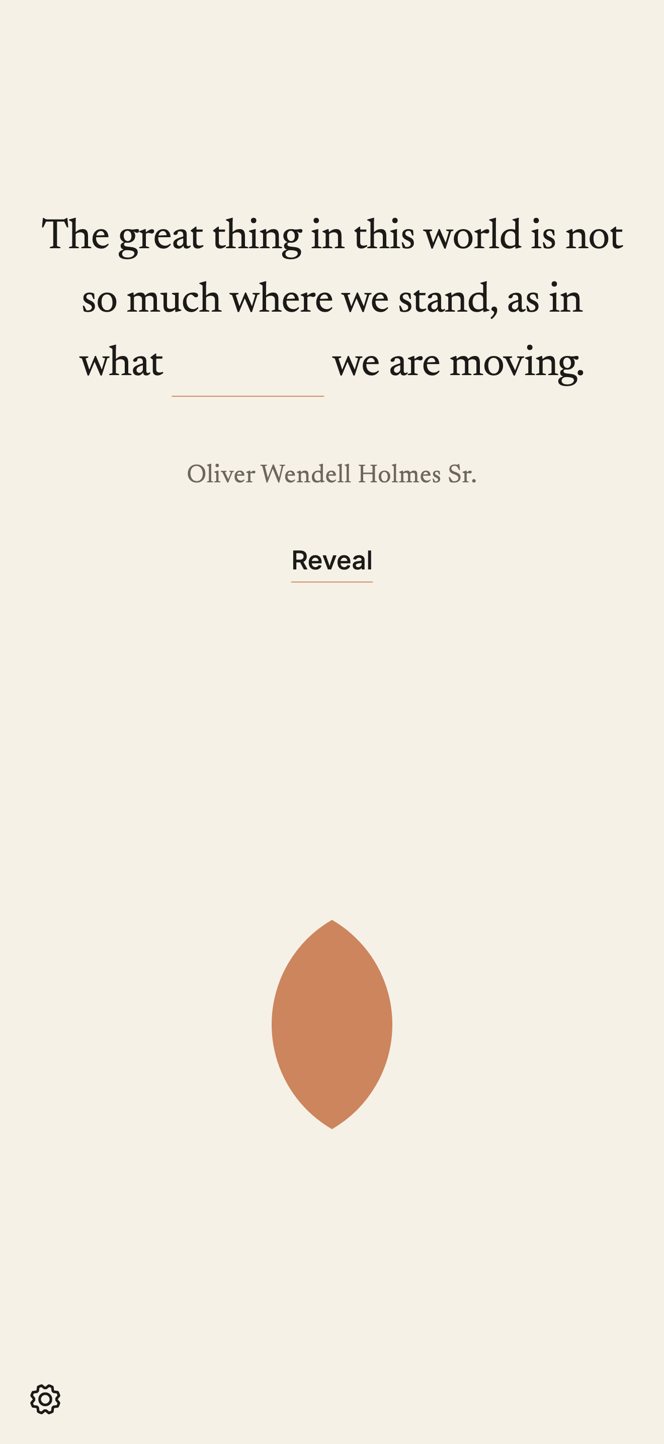 In the Retelling, daily screen with one word hidden, awaiting the reader's reveal.